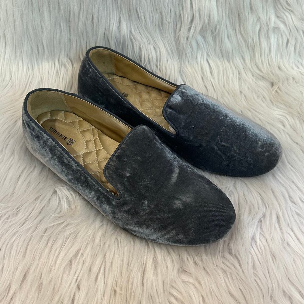 Birdies The Starling Velvet Loafers Slip On Smoking Slippers Flat Shoes Gray
